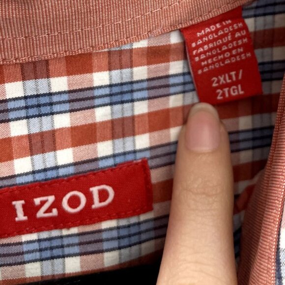 IZOD Men’s Long Sleeve Button Down Dress Shirt Orange/Blue Checked Size 2XL - Picture 5 of 9